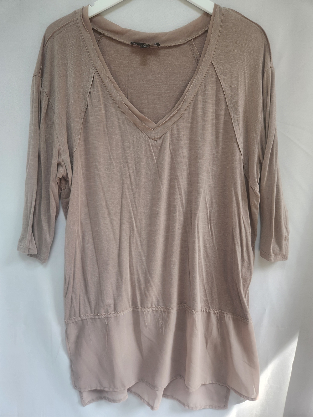 Suzanne Betro Soft Taupe V-Neck Layered Tunic Top